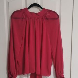Joe Fresh Fuchsia Long-Sleeve Gathered Neck Blouse